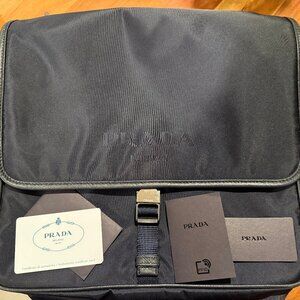 Prada Computer Messenger Bag Navy Blue Nylon and Leather Tessuto Saffiano Used